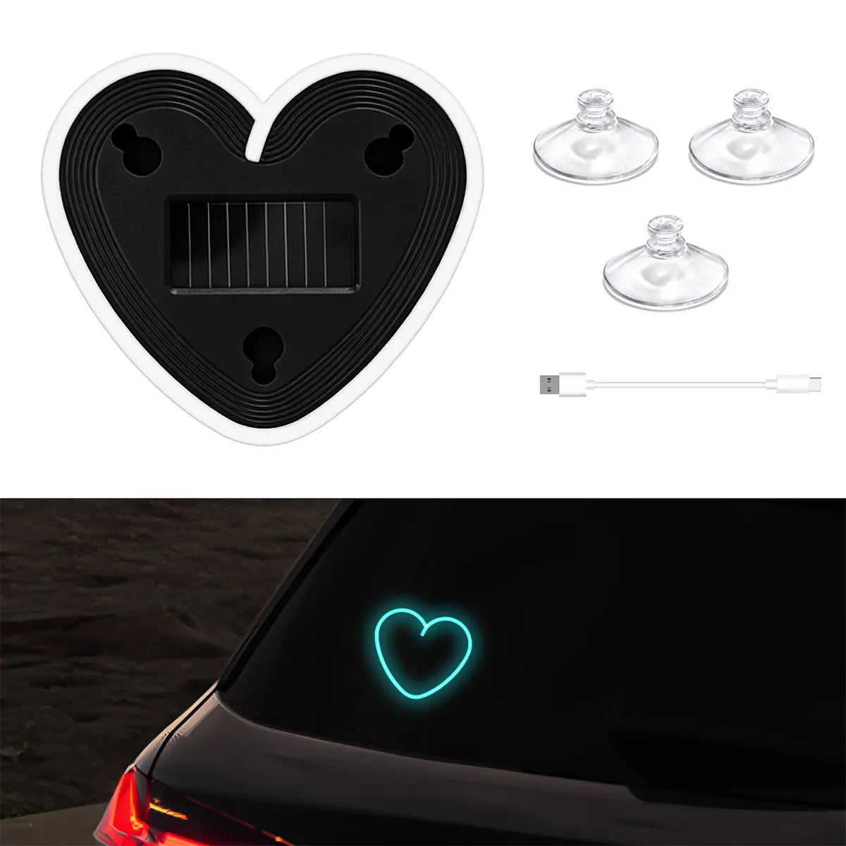 Heart-Shaped Solar Car Ambient Light - Dynamic Gradient RGB LED Interior Decoration Accessory