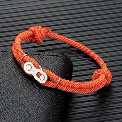MKENDN Bicycle Chain Bracelet - Adjustable Punk Rock Nautical Rope Wristband with Magic Buckle