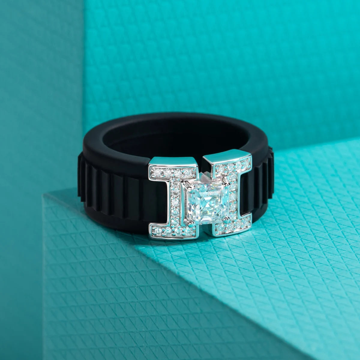 Moissanite Silicone Ring - 925 Sterling Silver Comfort Fit Wedding Band for Men & Women