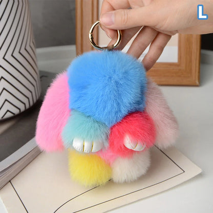 15cm Rabbit Fur Keychain - Fluffy Bag Charm, Car Key Pendant & Gift Accessory for Women
