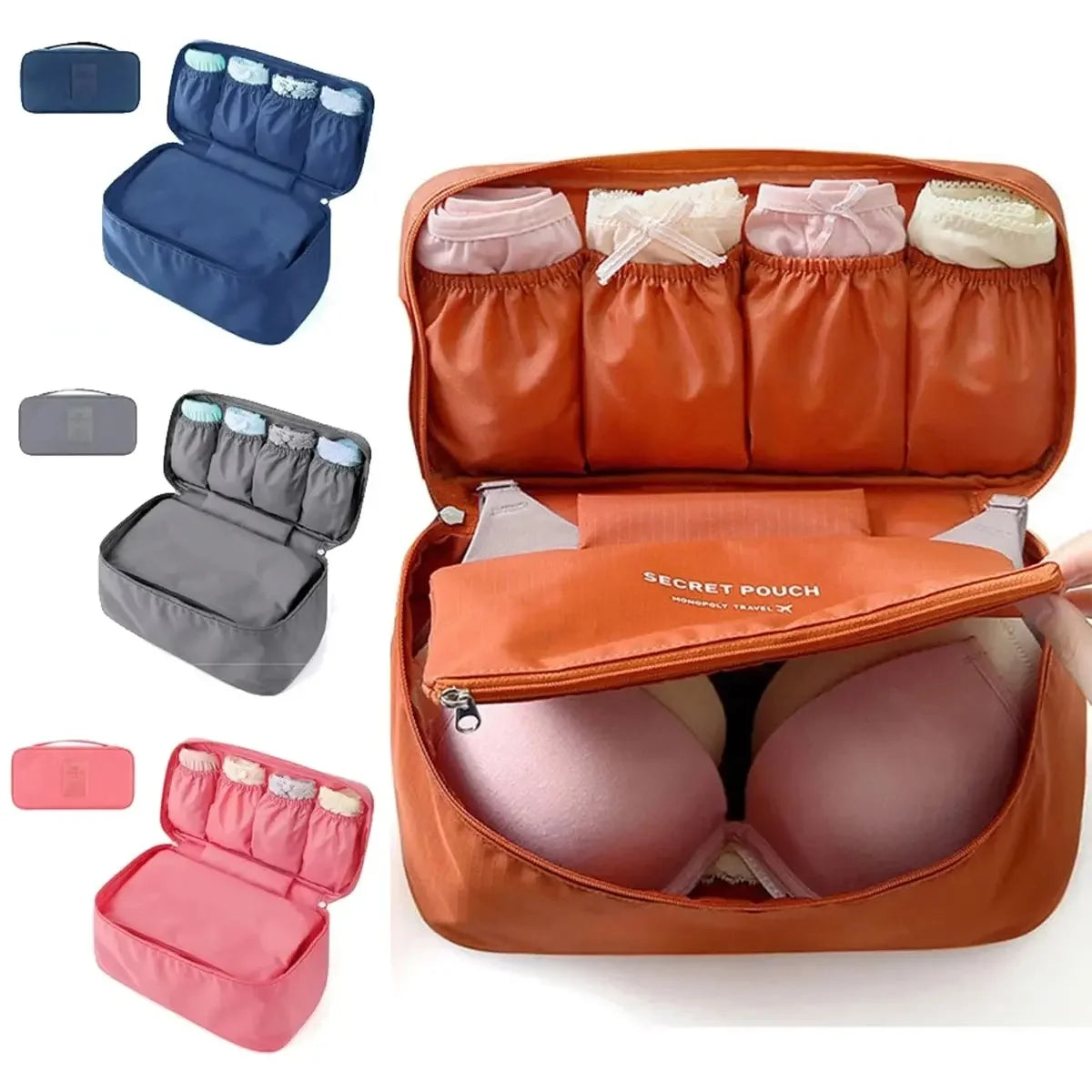 Portable Travel Organizer Bag - Multi-Function Bra Underwear Storage Case and Cosmetic Toiletry Pouch for Outdoor Trips