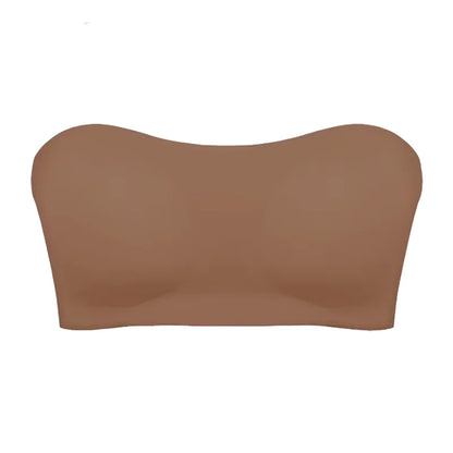 Women’s Strapless Push-Up Bra – Removable Padded Seamless Ice Silk Top, Invisible Anti-Slip Off-Shoulder Bra