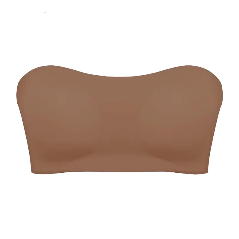 Women’s Strapless Push Up Bra – Seamless Ice Silk Removable Padded Invisible Anti-Slip Beauty Back Off Shoulder Bralette