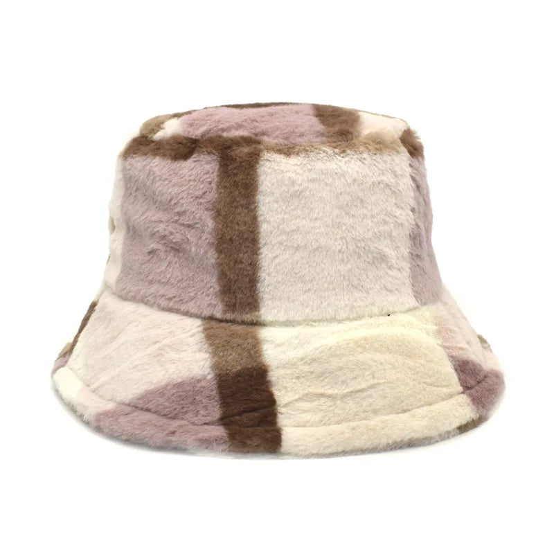 Women’s Winter Bucket Hat – Fashion Leopard Panama, Warm Vintage Faux Fur Fisherman Cap