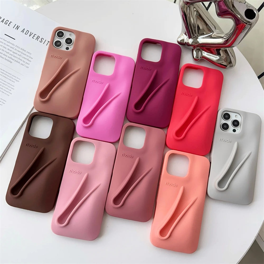 Gray Toast Ribbon iPhone Case - Rhode Style Silicone Cover for iPhone 17 Pro Max Air 16 15 14 13 12 Plus
