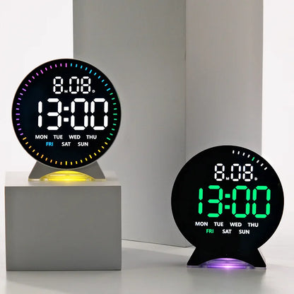 LED Digital Alarm Clock with Adjustable Brightness — Week, Date & Seconds Display, 2 Alarms, 12/24H Table Clock with Ambient Light