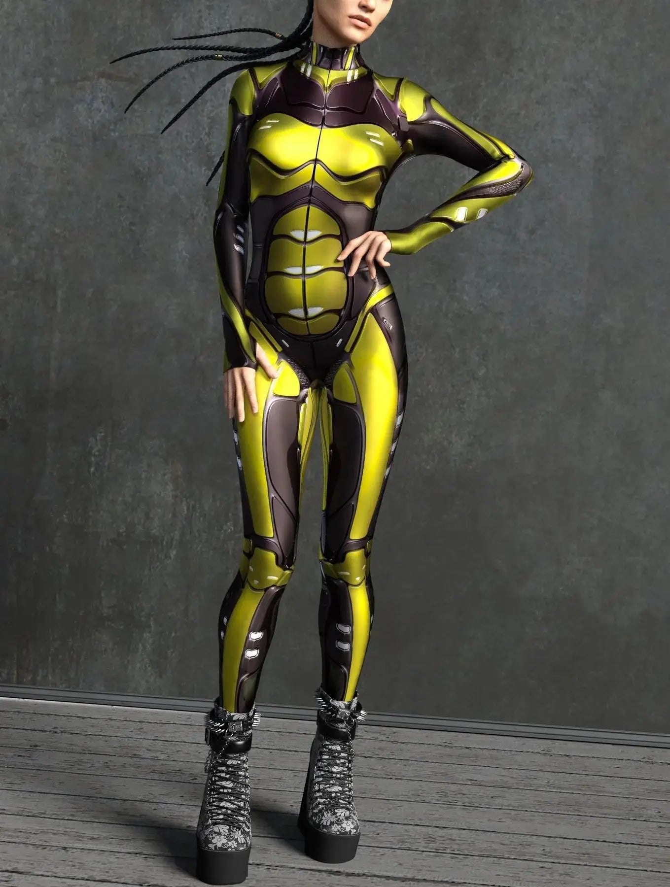 Women's Cyberpunk Mechanical Catsuit - 3D Zipper Cosplay Zentai Bodysuit for Halloween & Costume Parties