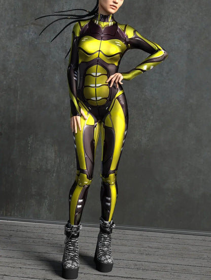 Women's Cyberpunk Mechanical Catsuit - 3D Zipper Cosplay Zentai Bodysuit for Halloween & Costume Parties