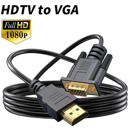 1.8M HDMI to VGA Adapter Cable - 1080P 60Hz Full HD Video Converter Cord for Laptop PC Monitor Projector