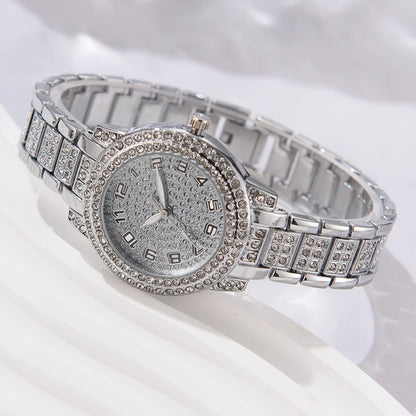 6PCS Women's Elegant Crystal Watch Set – Luxury Alloy Quartz Wristwatches with Rhinestone Bracelet, Perfect Gift for Ladies