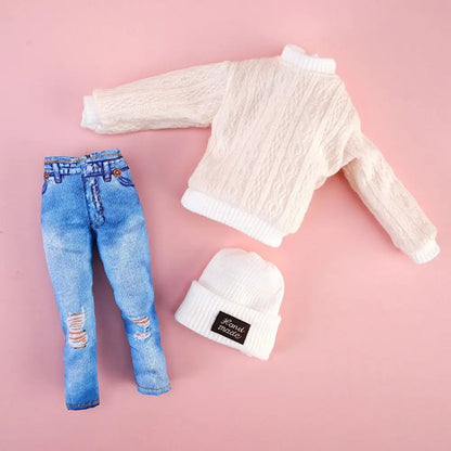 1/6 Doll Winter Fashion Outfit – Handmade Sweaters, Pants & Hats for 29–32cm Dolls
