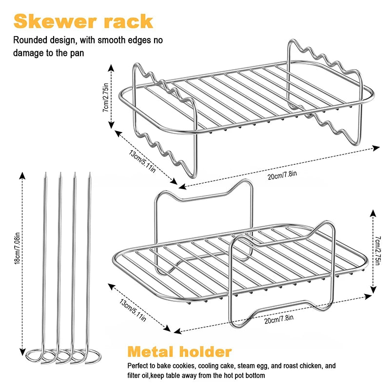 Rectangle Air Fryer Rack Set – Compatible with Ninja DZ201/DZ401, Double Basket Grill & Baking Racks