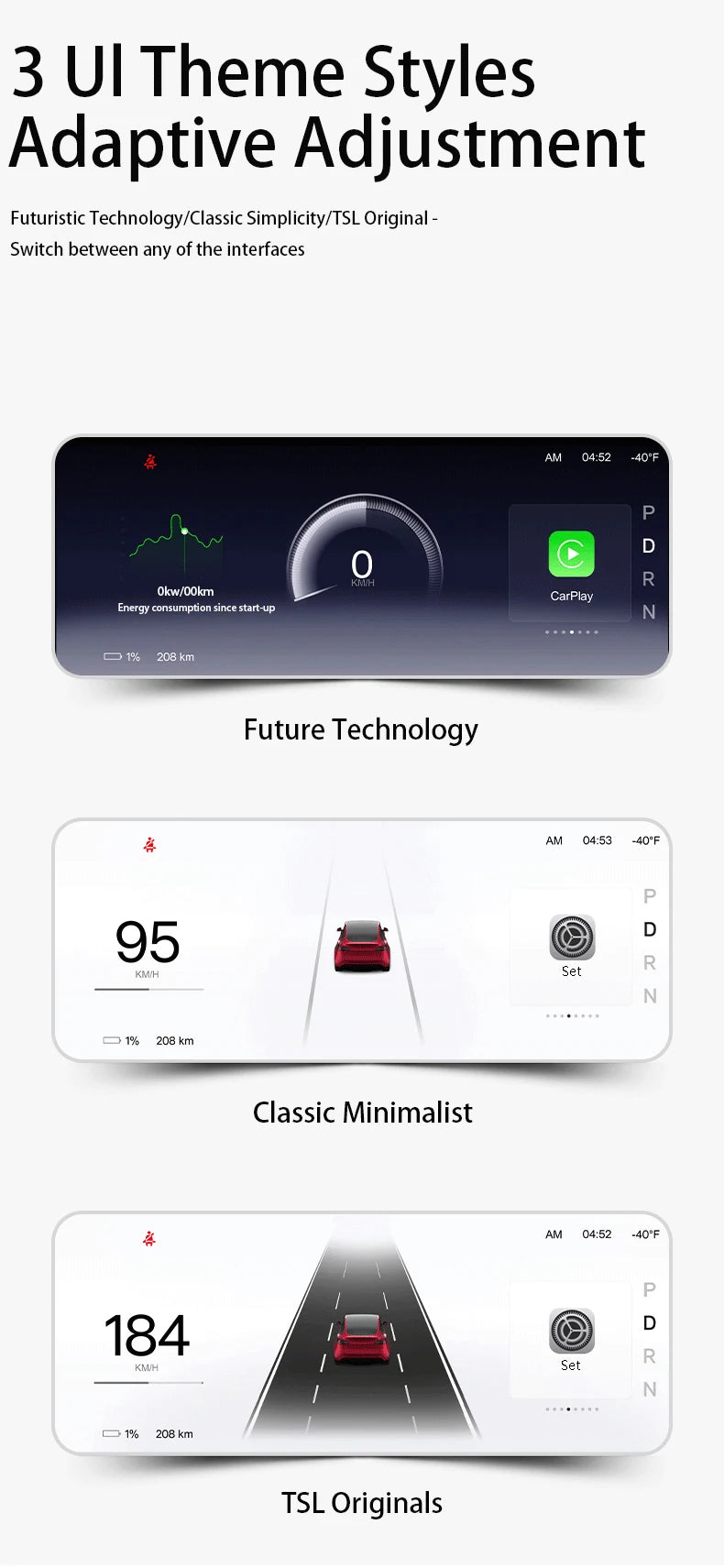 CATRONICS Head-Up Display for Tesla Model 3/Y – 8.9-Inch Linux System with CarPlay, Energy Consumption & Driving Data Detection