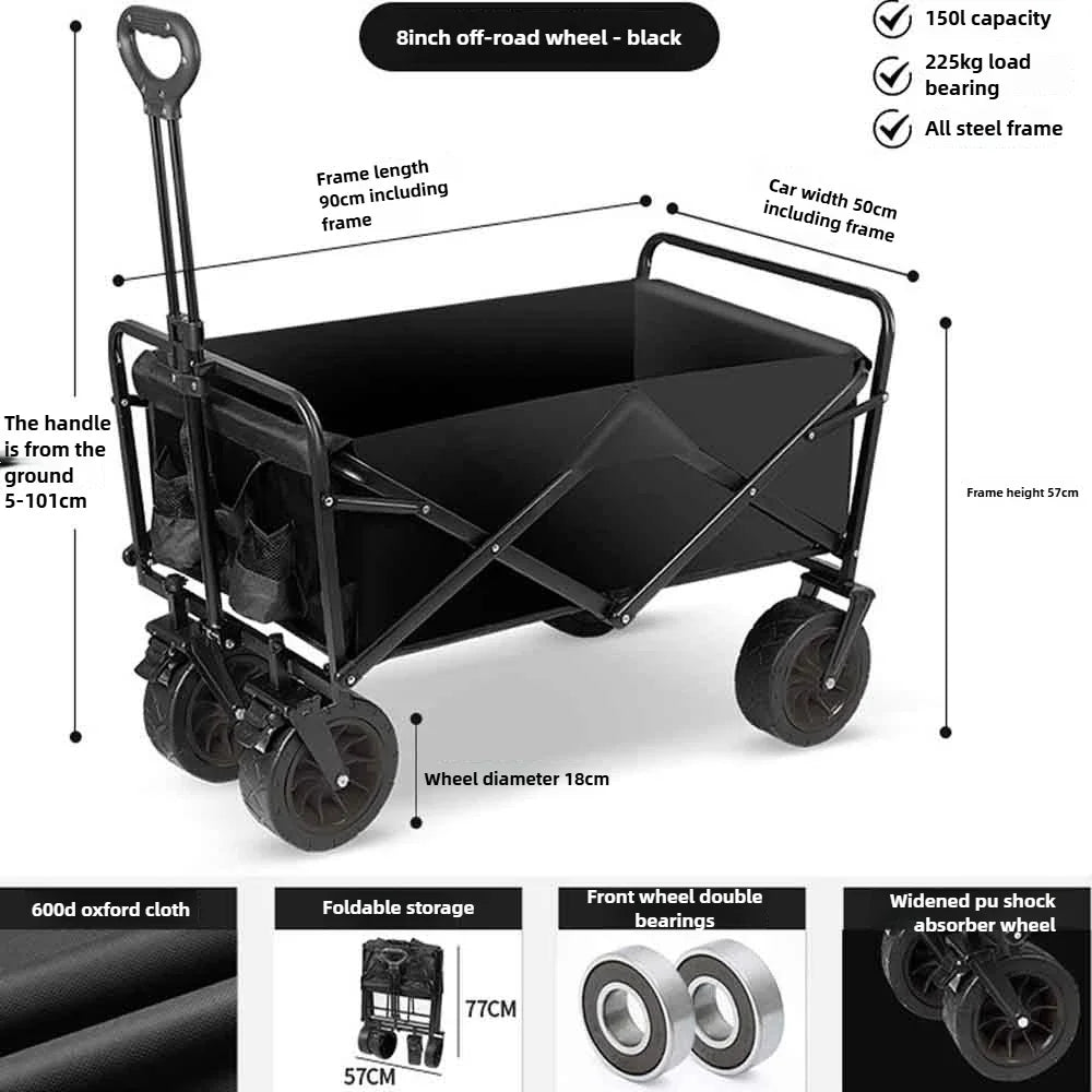 Heavy Duty Large Capacity Folding Wagon – Collapsible Shopping, Beach & Garden Trolley, Portable Outdoor Camping Cart