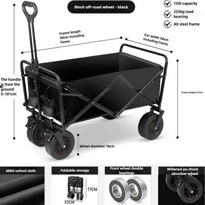 Heavy Duty Large Capacity Folding Wagon – Collapsible Shopping, Beach & Garden Trolley, Portable Outdoor Camping Cart