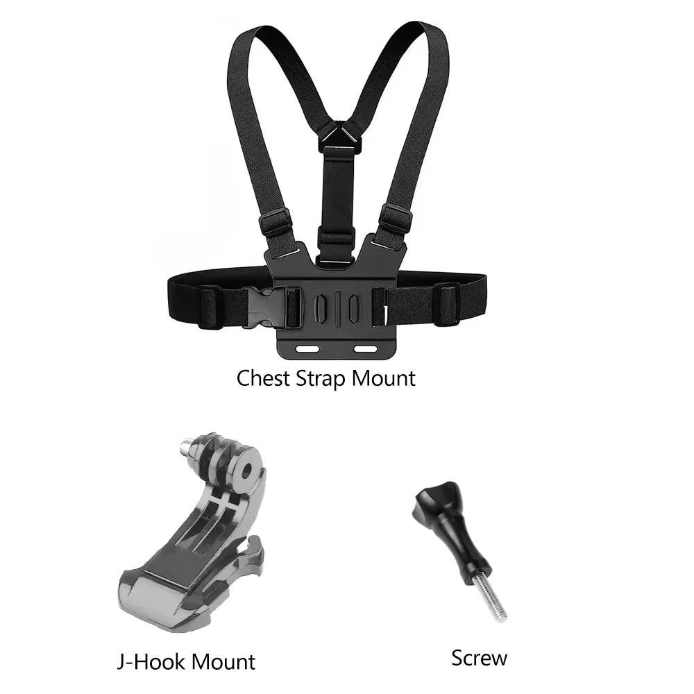 Action Camera Accessories Kit - Adjustable Head Strap & Chest Mount Holder for GoPro, DJI, Insta360 & More