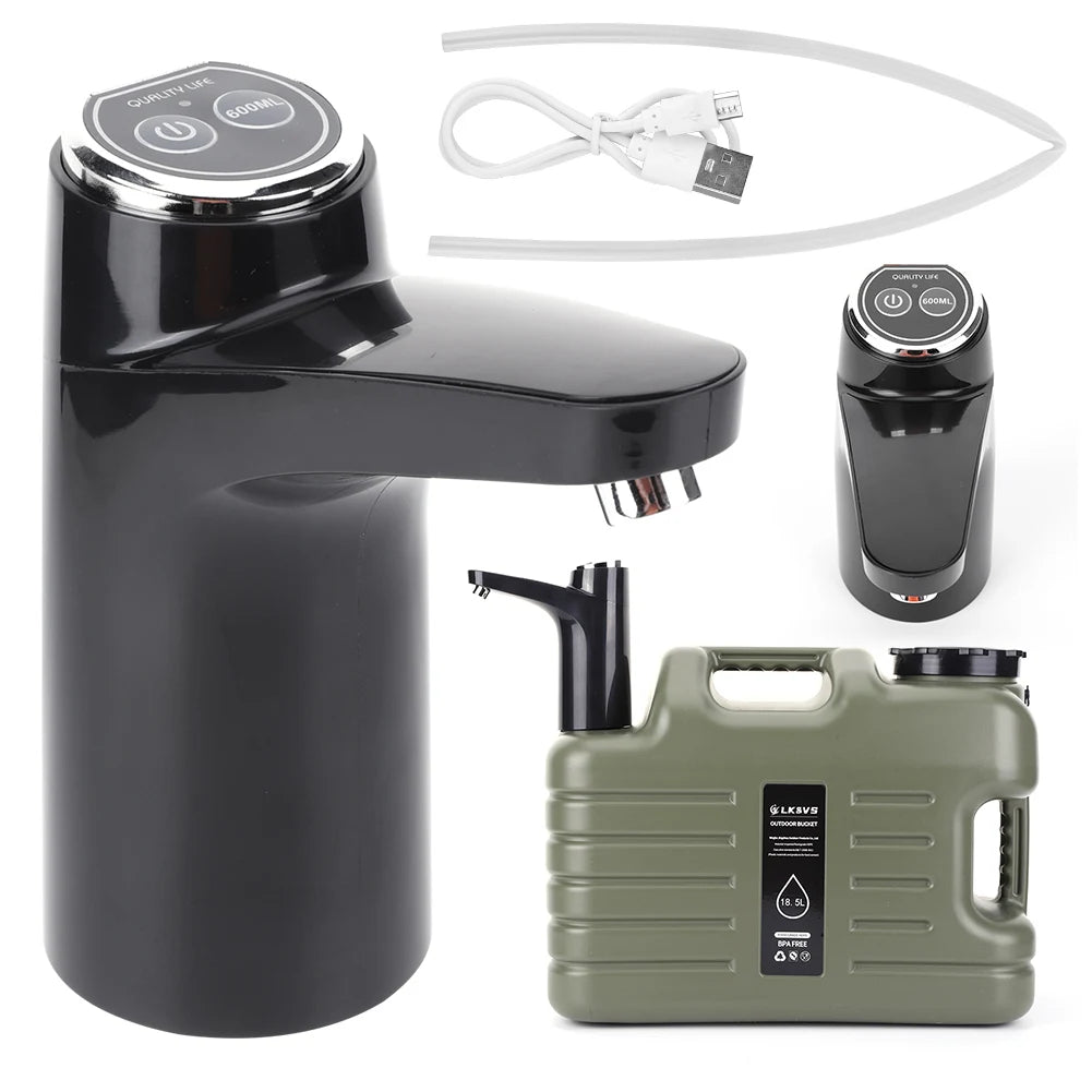 11L Camping Water Container - Portable Water Tank with Faucet & USB Rechargeable Electric Pump