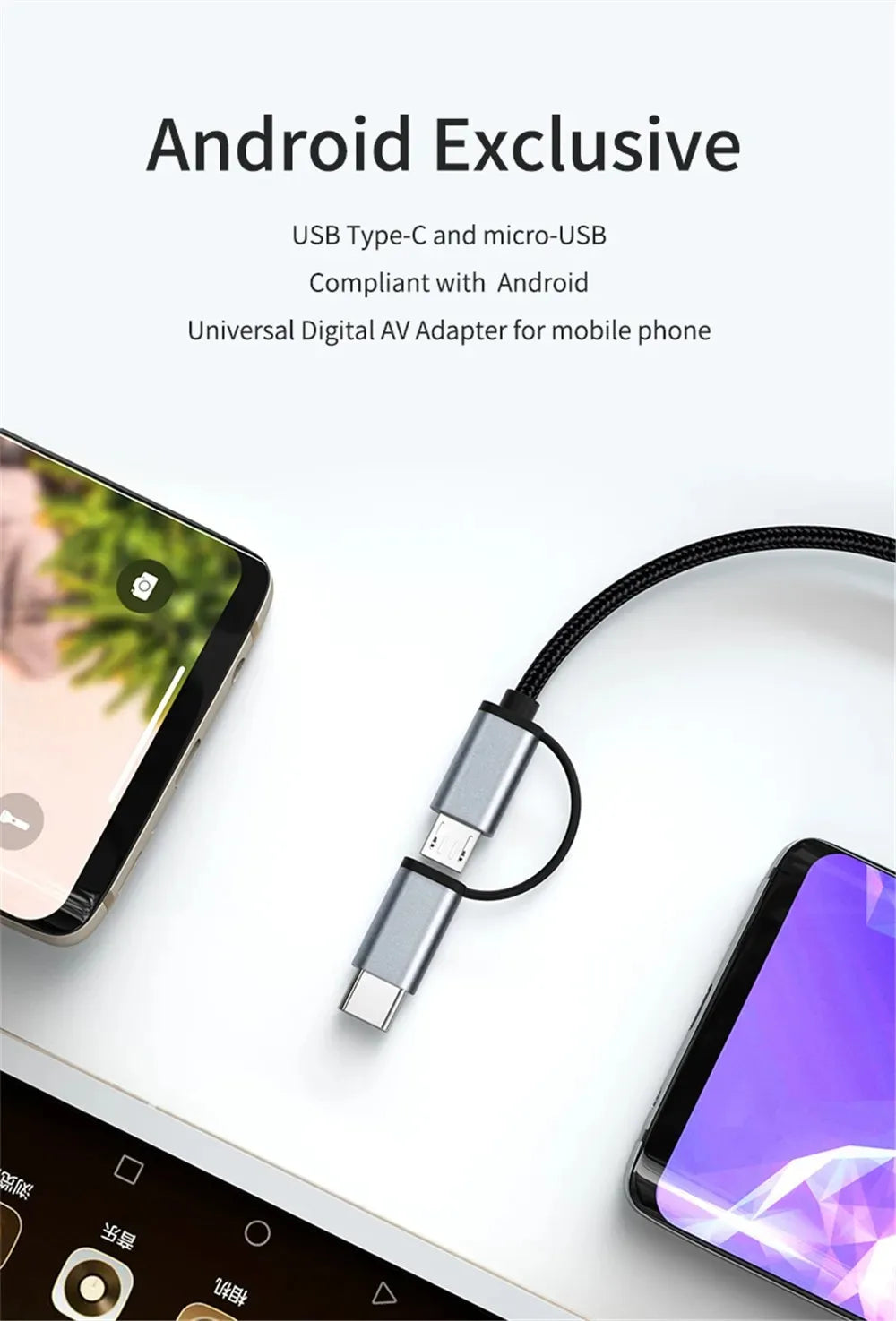 LD39 Wire HD Streaming TV Stick – Micro USB & Type C to HDMI Cable for Screen Mirroring from Android Phone/Tablet to TV