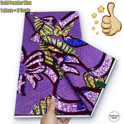 African Grand Golden Wax Fabric - Glitter Gold Ankara Pagne Batik Print Soft Cotton Fabric
