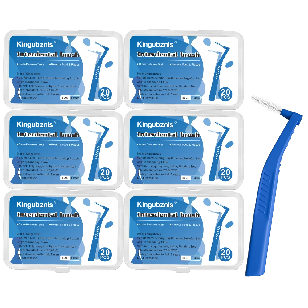 Kingubznis Interdental Brush Set - Stainless Steel Orthodontic Dental Floss Brushes with Angled Short Handle