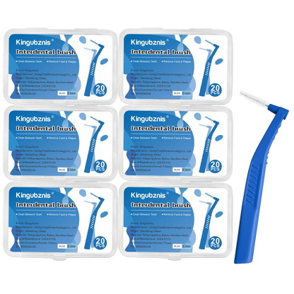 Kingubznis Interdental Brush Set - Stainless Steel Orthodontic Dental Floss Brushes with Angled Short Handle