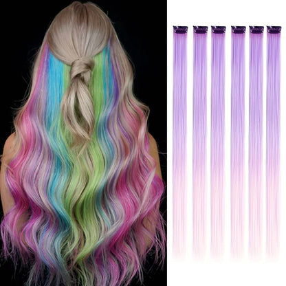 22-Inch Colored Clip-In Hair Extensions – 6pcs Straight Synthetic Party Highlight Hairpieces