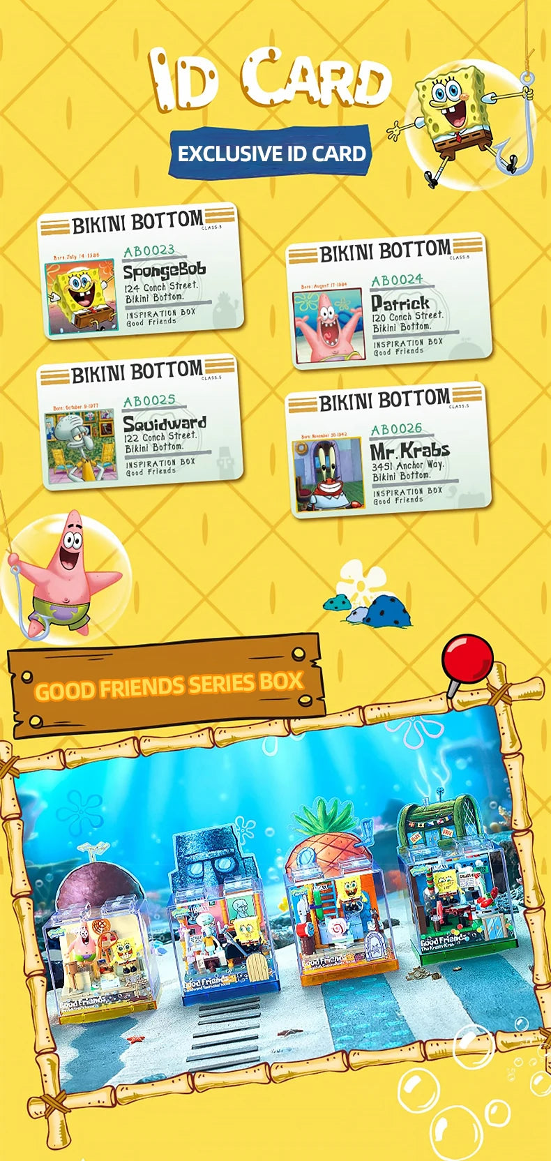 Spongebob Building Blocks Set — Patrick Star, Krusty Krab & Squidward Tentacles Desktop Model Toy for Kids & Gifts