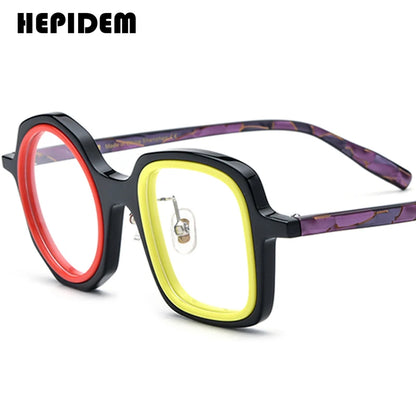 FONEX HEPIDEM Acetate Eyeglass Frames - Retro Round Vintage Eyewear for Men & Women