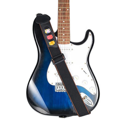 7Pcs Guitar Strap Set - Black PU Leather & Cotton Strap for Ukulele, Bass & Musical Instrument Accessories