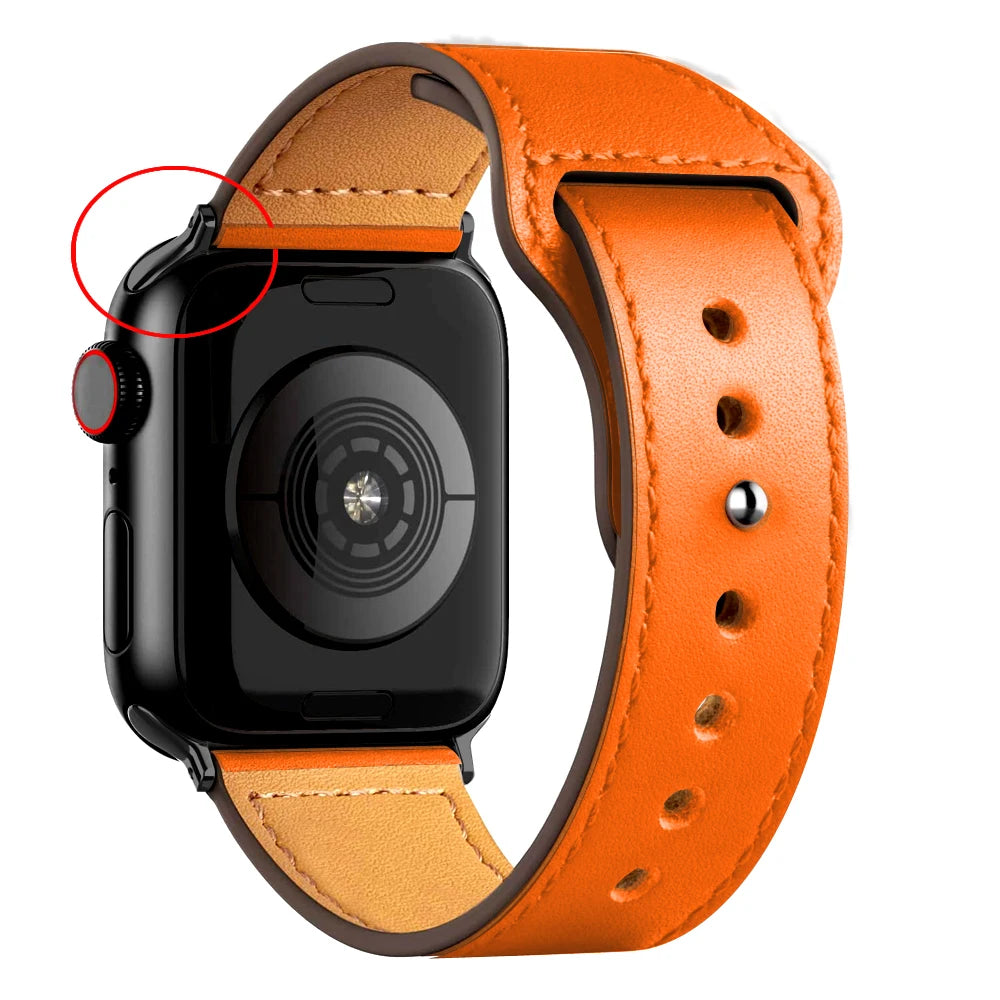 Leather Band for Apple Watch Ultra 2 – Compatible 49mm/45mm/44mm/41mm/40mm/38mm, Wrist Bracelet Strap for iWatch Series 3–9, SE, 4, 5, 6, 7, 8 & 9