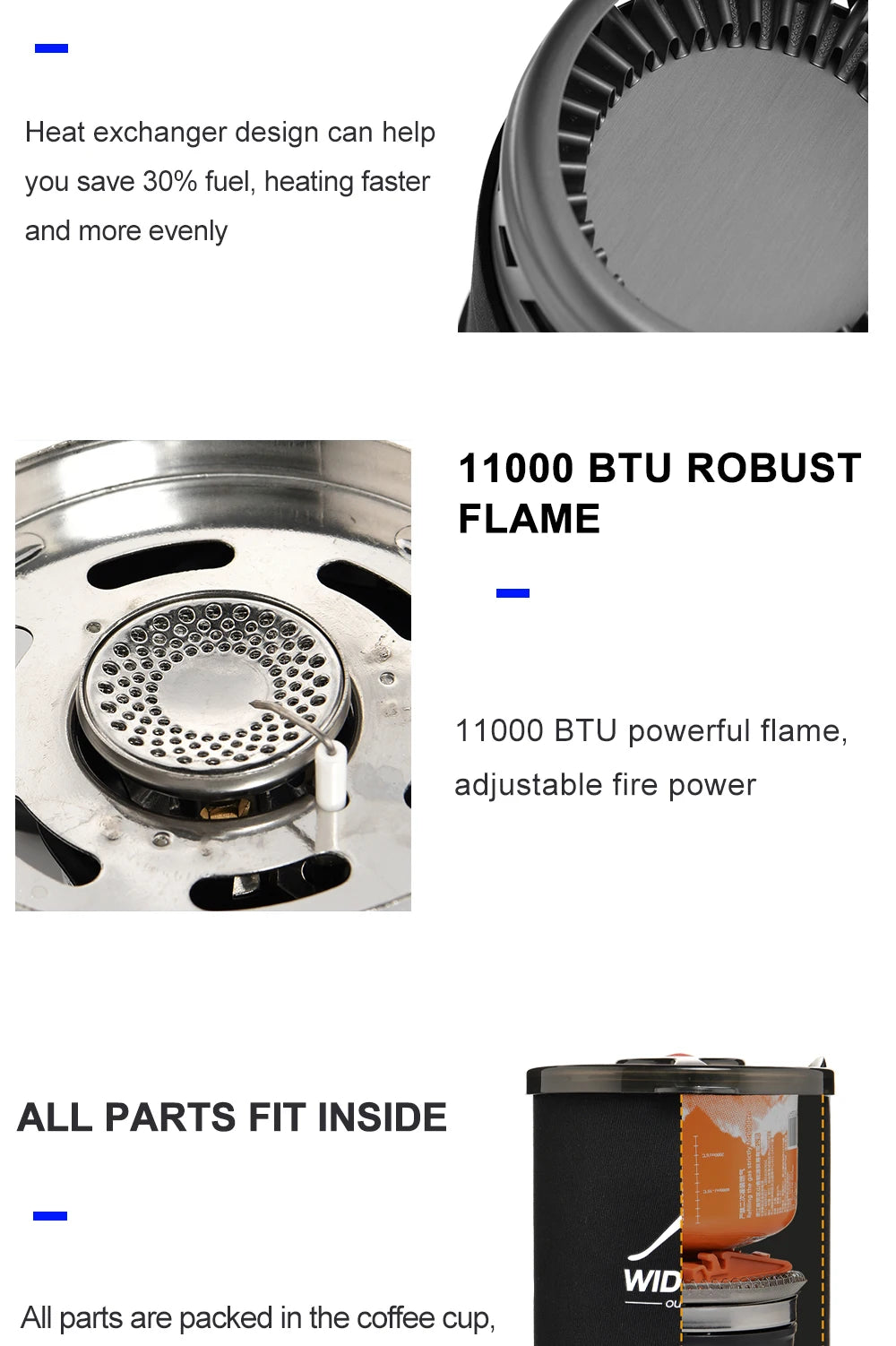 Widesea Camping Cooking System – Gas Stove Burner with Heat Exchanger, Coffee Pot & Cookware for Outdoor Tourism