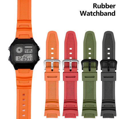 Rubber Silicone Watchband for Casio F-108WH, W-216H, W-218H, W-215, W-752, W-S200H & SGW-400/500H - Waterproof Replacement Watch Strap