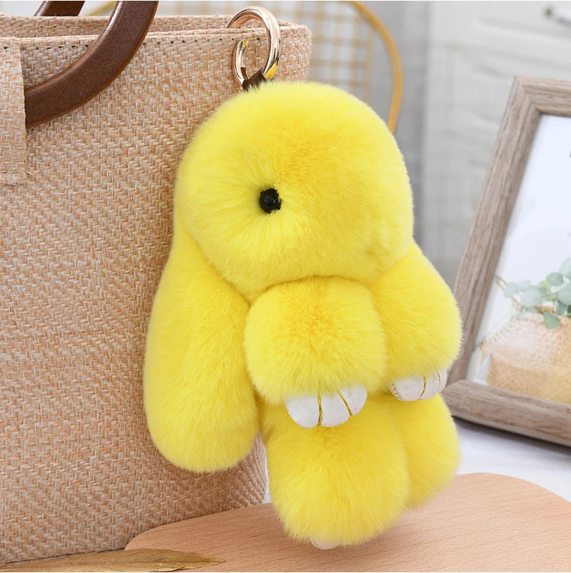 100% Natural Rex Rabbit Fur Keychain – Fluffy Bunny Bag Charm, Doll Toy & Lovely Pendant