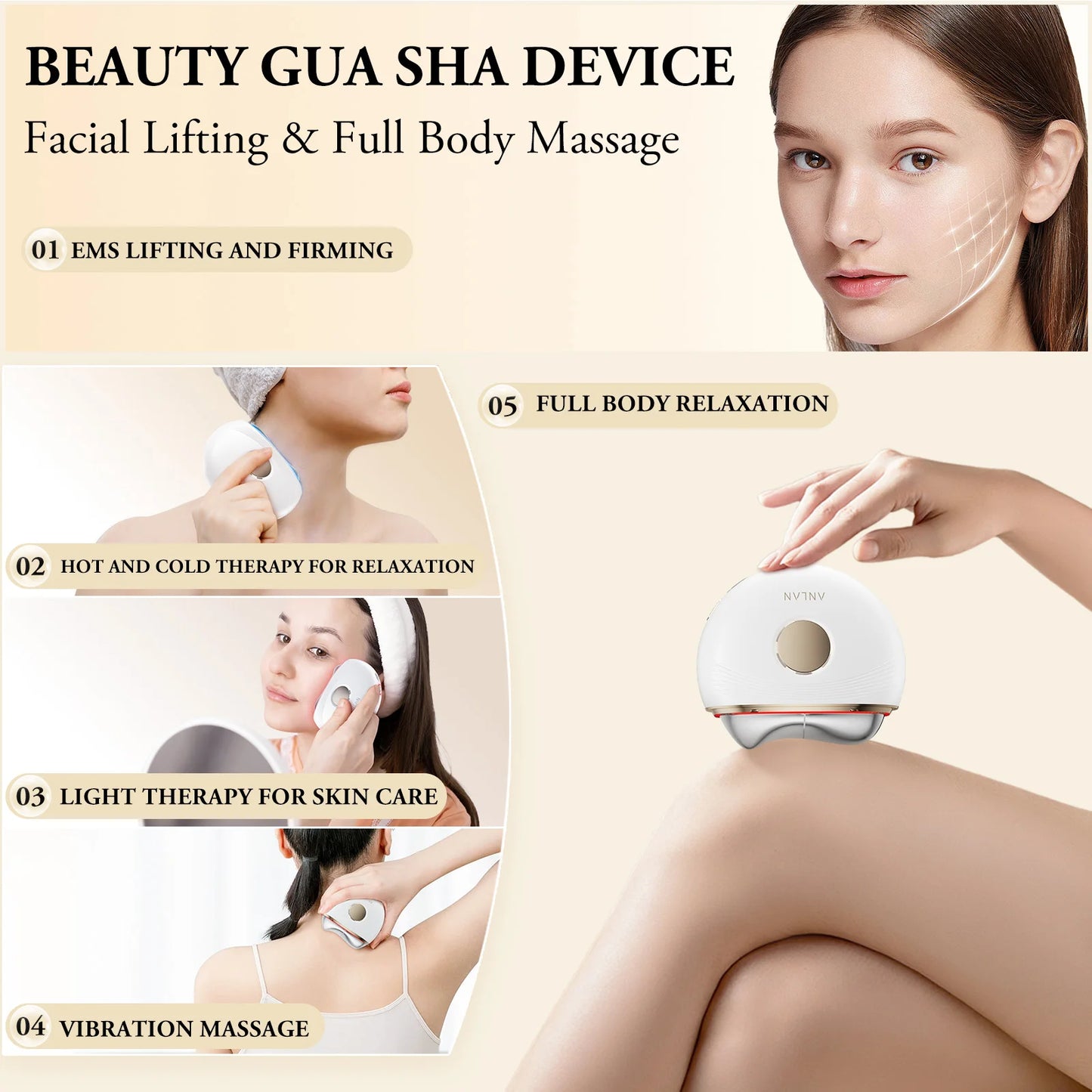ANLAN Electric EMS Face & Body Massager – Guasha Therapy, Skin Lifting, Firming, Edema & Heat Treatment Beauty Device