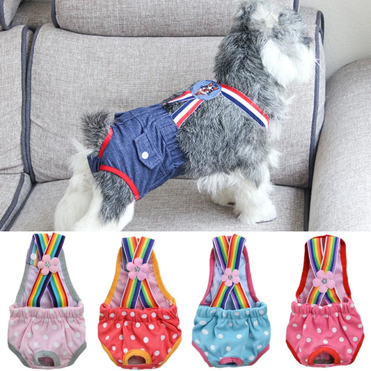 Pet Denim Female Panties - Adjustable Strap Dog Cat Shorts Anti-Harassment Safety Underwear for Small Pets