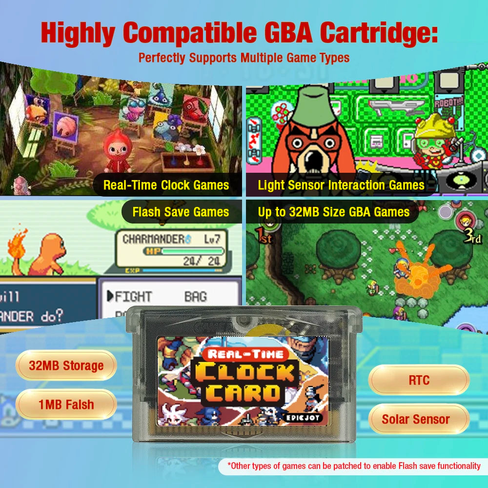 GBA RTC Rewritable 32MB Flash Cartridge – 1Mbit Game Burning Card for GBA SP/NDS/NDSL/GBM