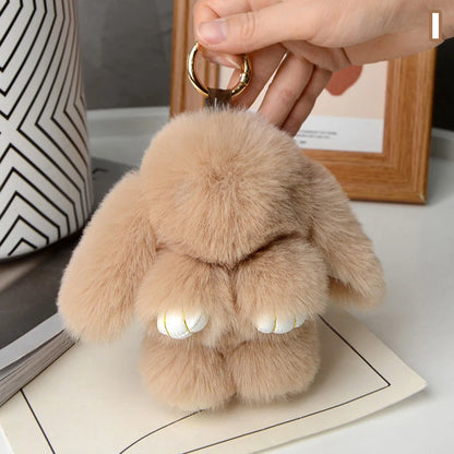 15cm Rabbit Fur Keychain - Fluffy Bag Charm, Car Key Pendant & Gift Accessory for Women