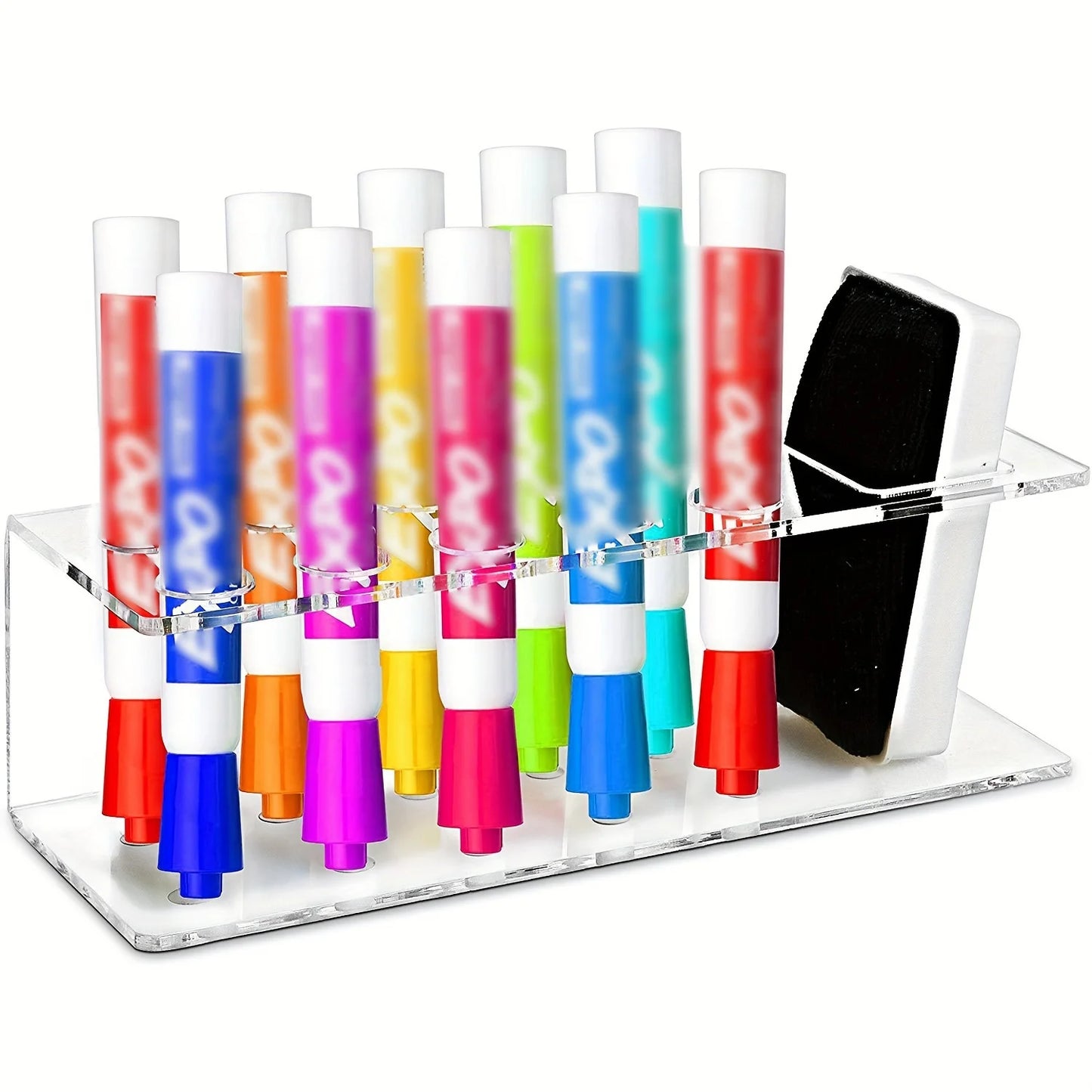 Acrylic Marker Pen Holder – Wall-Mounted 10-Slot Dry Erase Storage Rack for Office