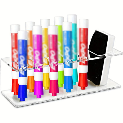 Acrylic Marker Pen Holder – Wall-Mounted 10-Slot Dry Erase Storage Rack for Office