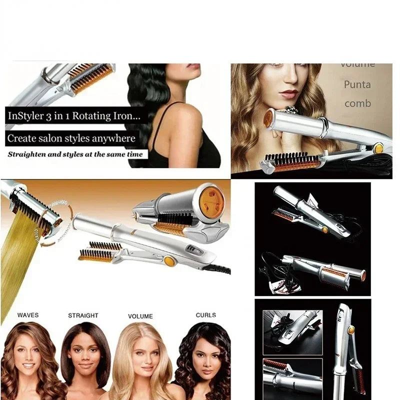 2-in-1 Professional Hair Curler & Straightening Rotating Brush – Styler Hair Styling Tool