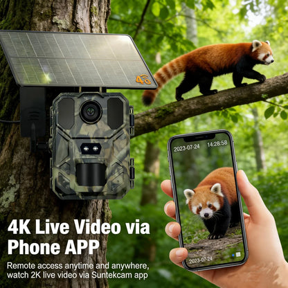 4G Solar Wildlife Trail Camera - 30MP 2K Night Vision Motion Detection Camera with Phone App