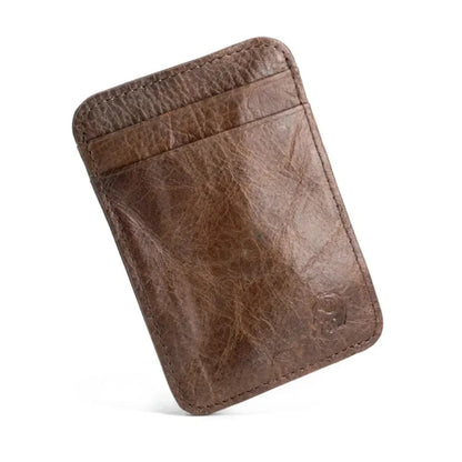 Style & Function: 100% Genuine Leather Thin Card Wallet - Men's Bus Card Holder, Credit Card Case, Cash Change Pack, Business ID Pocket