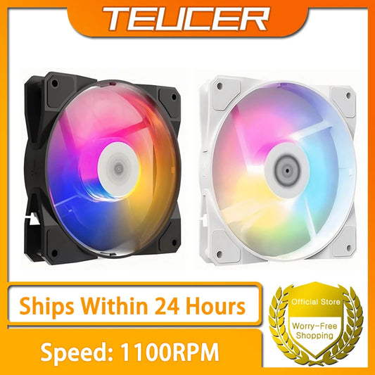TEUCER P16 120mm RGB PC Case Fan – Silent 4-Pin CPU Cooler with Rainbow Lighting