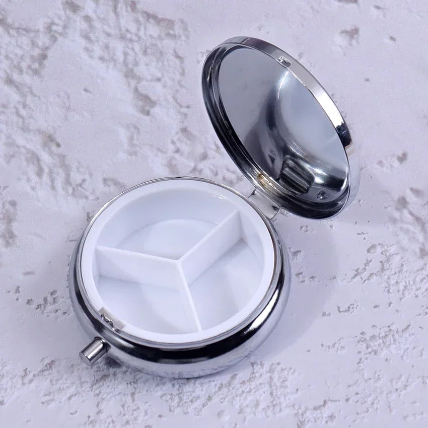 Portable Metal Pill Box - Travel Medicine Organizer with Pill Splitter & Compact Storage Case
