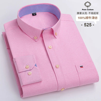 Men's 100% Cotton Oxford Plaid Shirt - Soft Regular Fit Long Sleeve Formal Dress Shirt with Pocket S-7XL