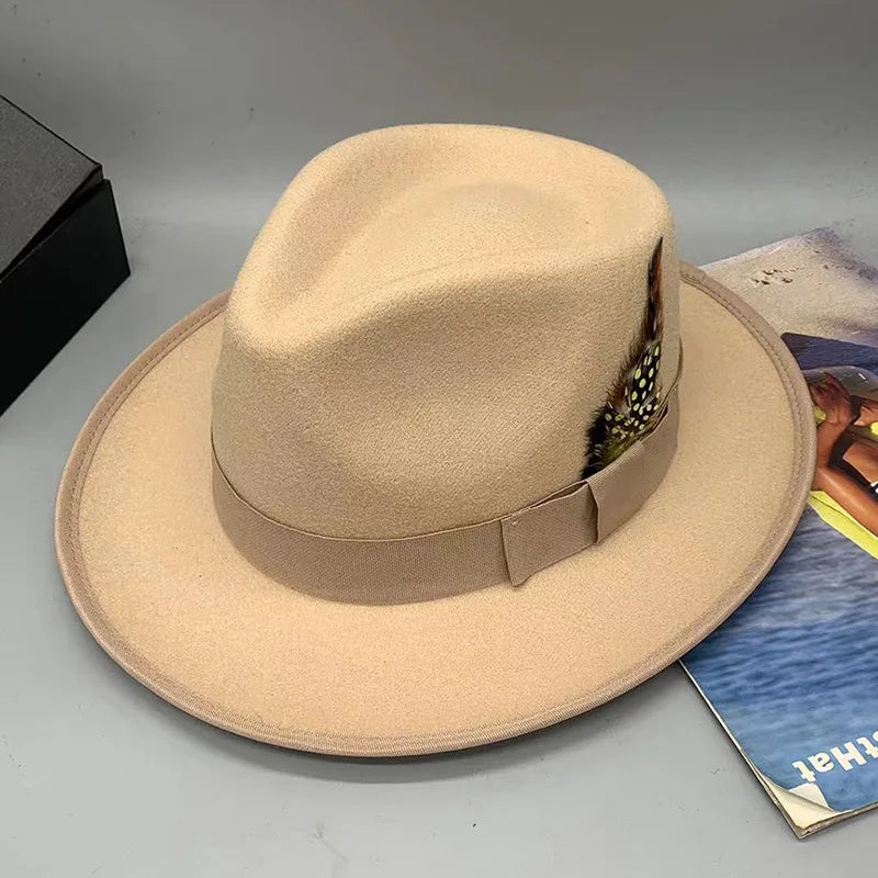 Unisex Black Fedora Hat – Wide Brim Jazz Panama Top Hat for Autumn and Winter – Classic Gentleman Style