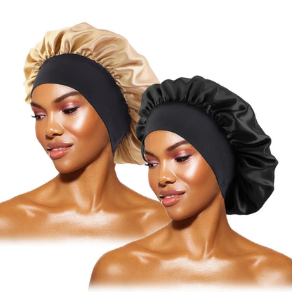 Women's Satin Wide-Brimmed Bonnet – Unisex Night Sleeping & Bathing Head Wrap with Elastic Band for Hair Care