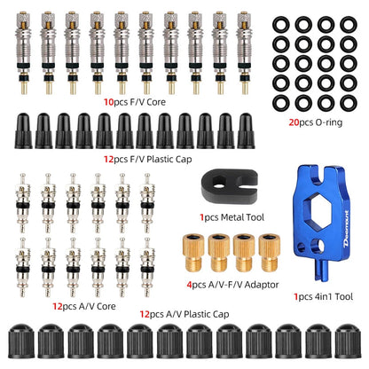 Deemount Presta Valve Core Replacement — Brass FV Nozzle with Alloy Remover Tool for MTB & Road Bikes