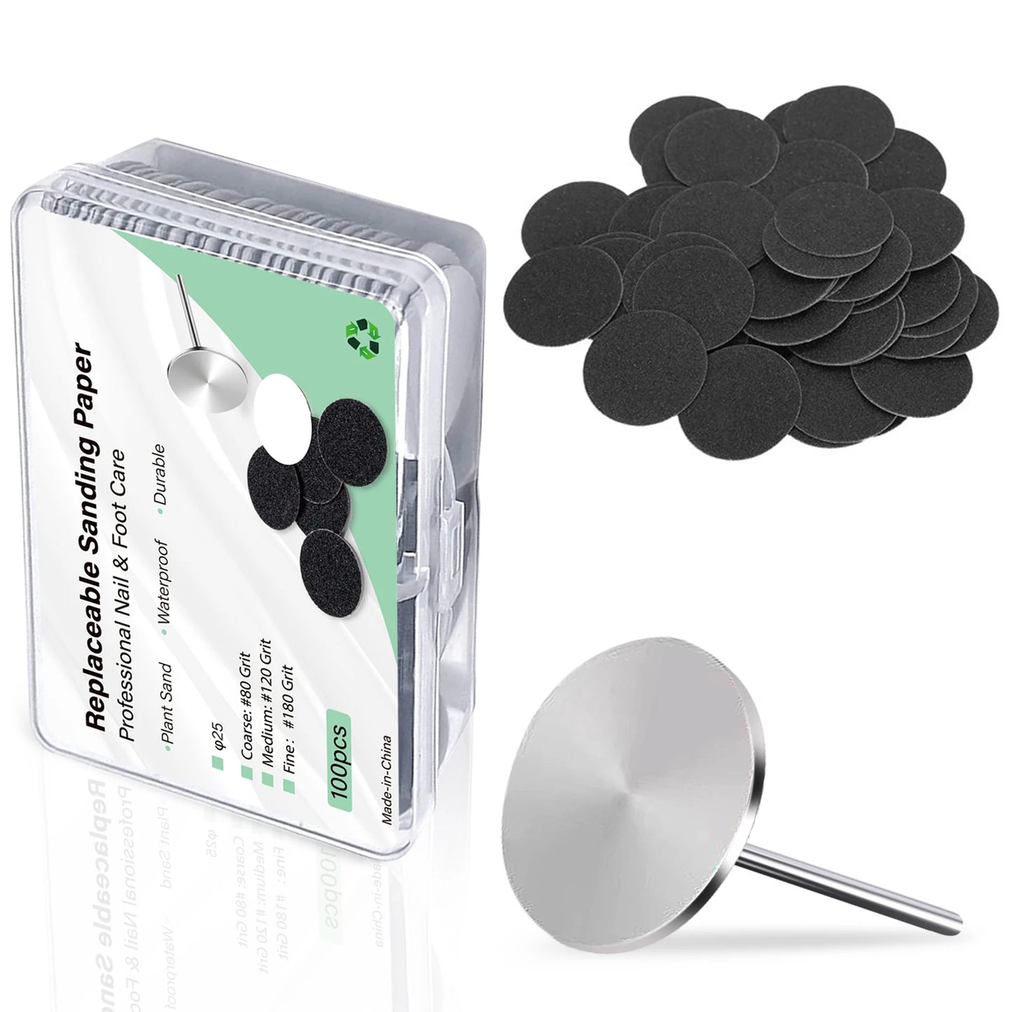 100-Piece Pedicure Sanding Paper Set — Replaceable Foot Callus Removal Discs with 1 Pedicure Disk Pad
