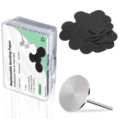 100-Piece Pedicure Sanding Paper Set — Replaceable Foot Callus Removal Discs with 1 Pedicure Disk Pad